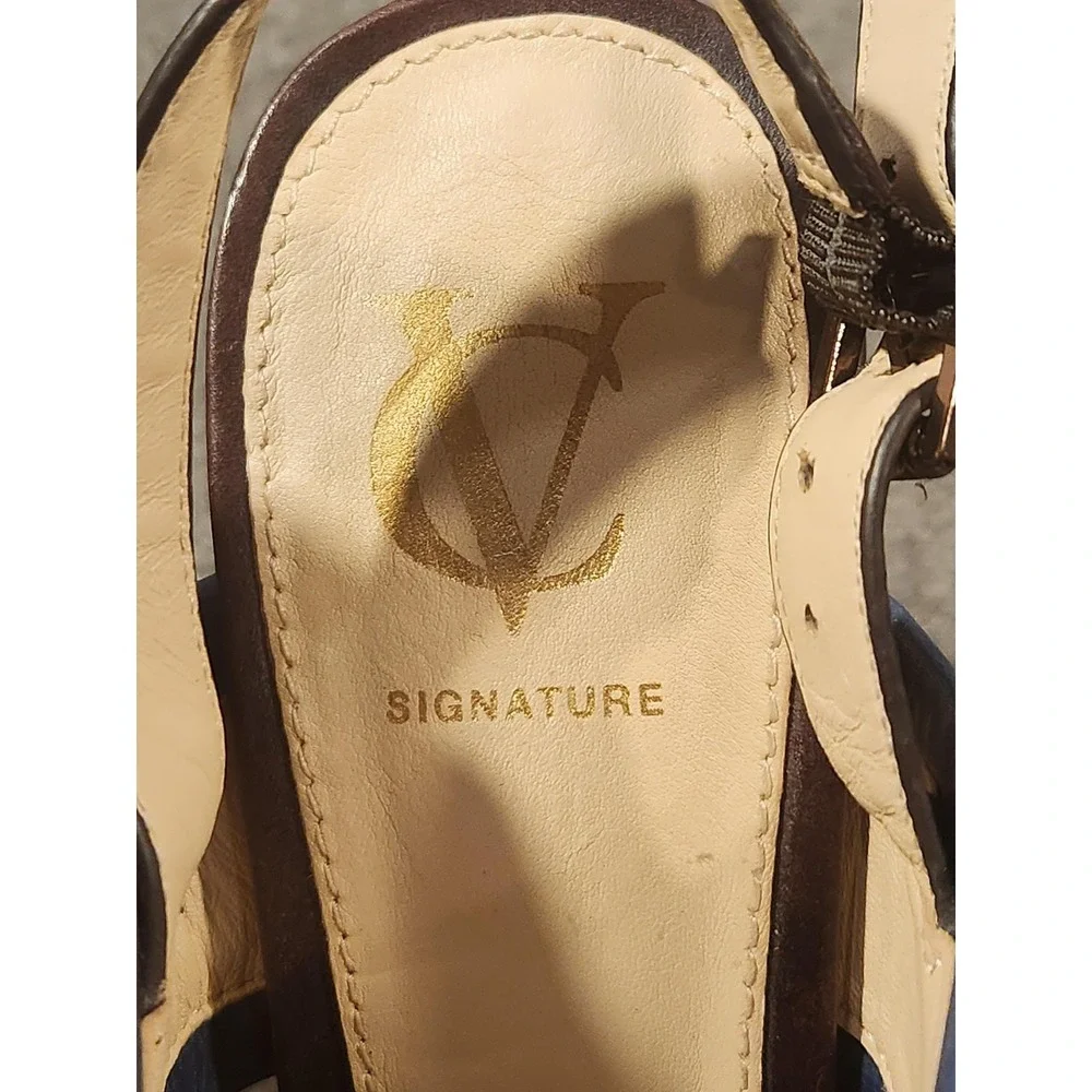 Vero Cuoio Signature Embossed Snakeskin Cork Platform Heels Shoes Womens US 9
